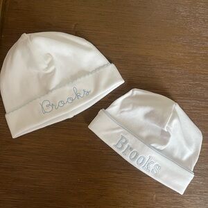 BRAND NEW- White Baby Hats with Blue Embroidery- BROOKS